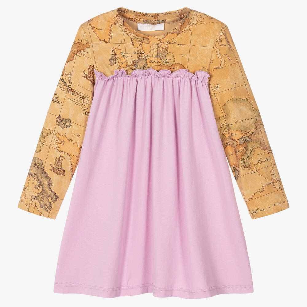 Alviero Martini - Сиреневое платье с картой мира для девочек  | Childrensalon
