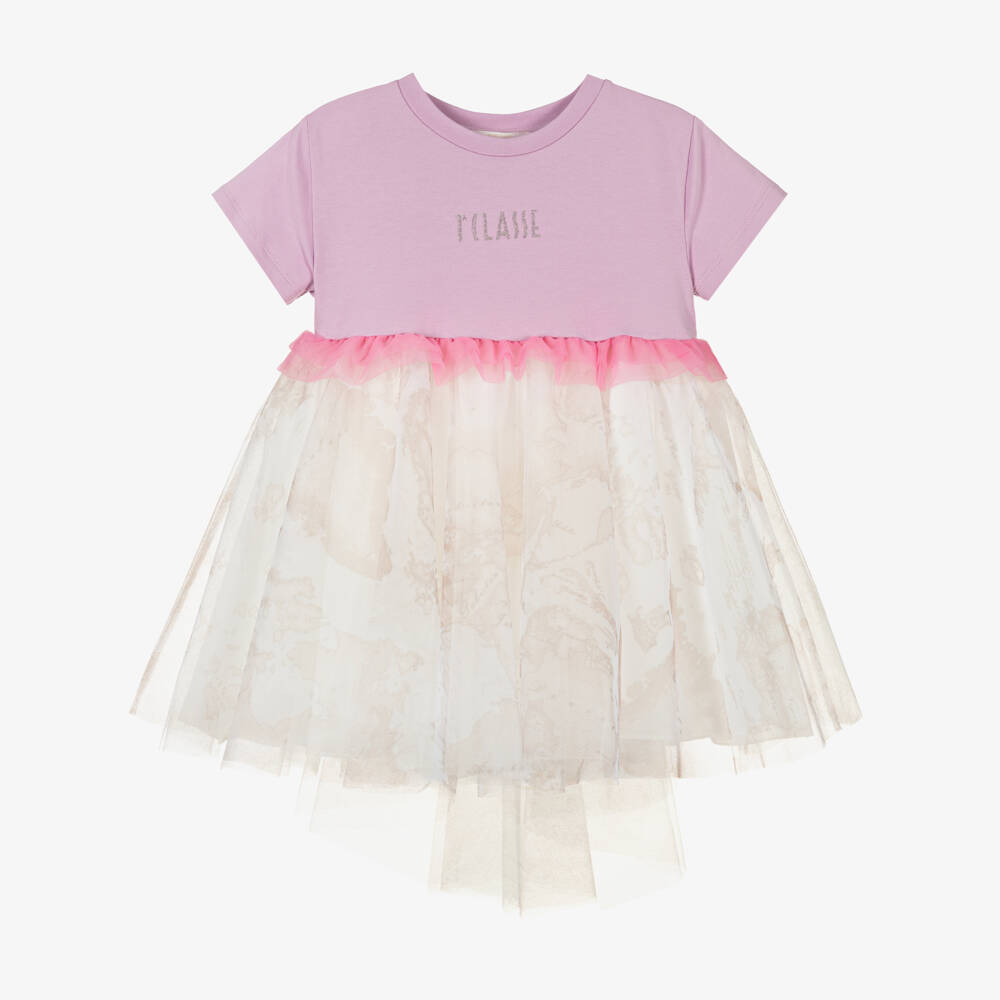 Alviero Martini-Girls Lilac Purple & Beige Geo Map Dress | Childrensalon Outlet