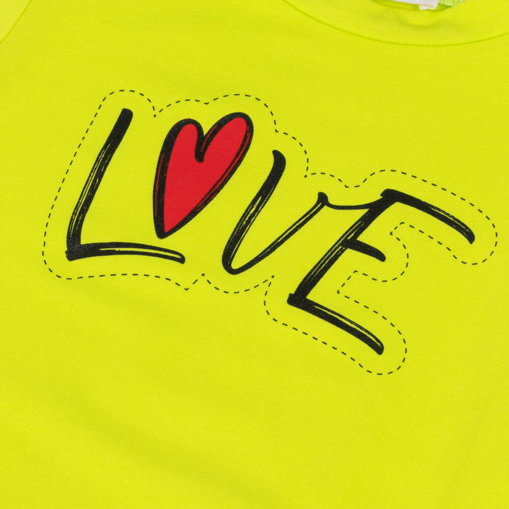 Alviero Martini-Girls Lime Green Cotton Love Motif T-Shirt | Childrensalon Outlet