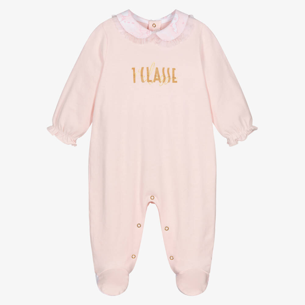 Alviero Martini-Girls Pale Pink Cotton Babygrow with Geo Collar | Childrensalon Outlet