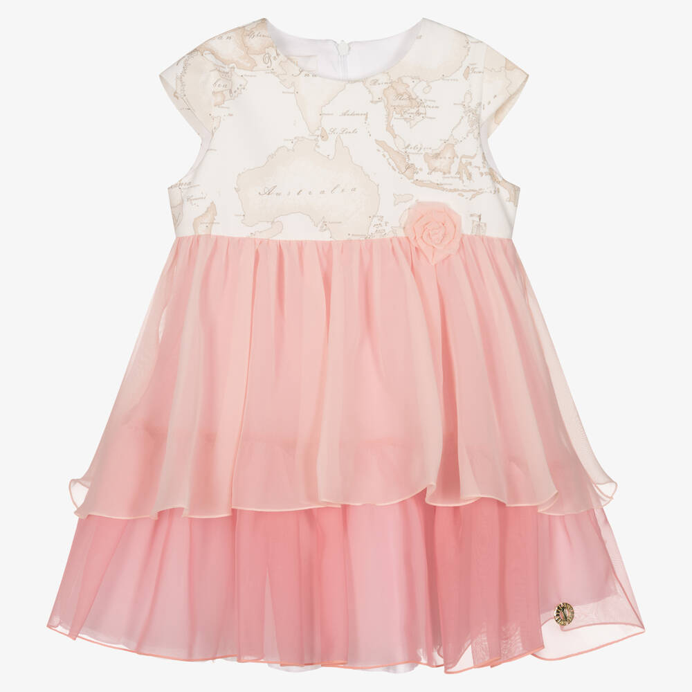 Alviero Martini - Girls Pink Chiffon Geo Map Dress | Childrensalon