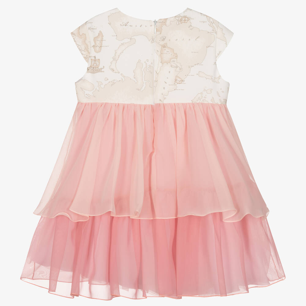 Alviero Martini-Girls Pink Chiffon Geo Map Dress | Childrensalon Outlet