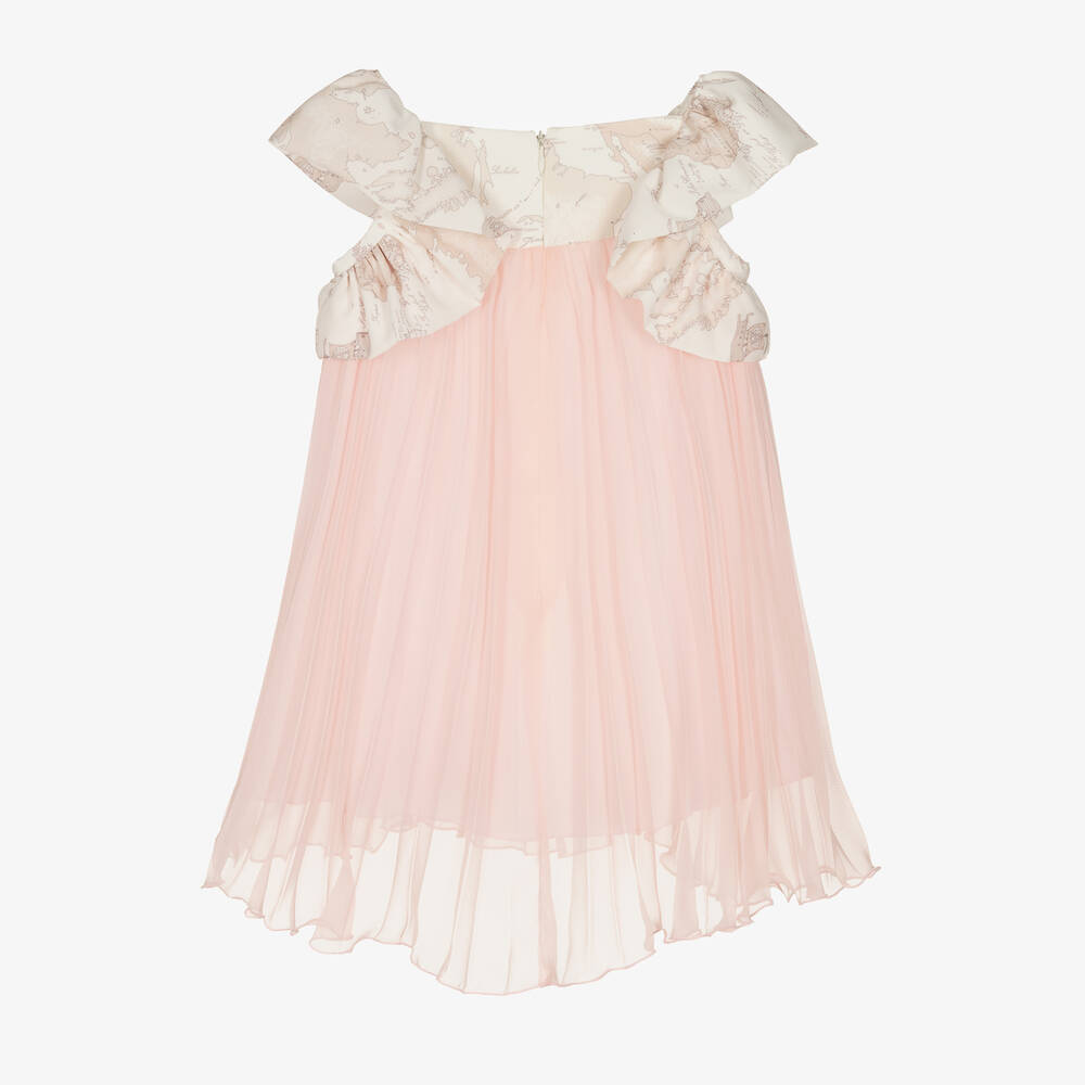 Alviero Martini-Girls Pink Chiffon Plissé Geo Map Dress | Childrensalon Outlet