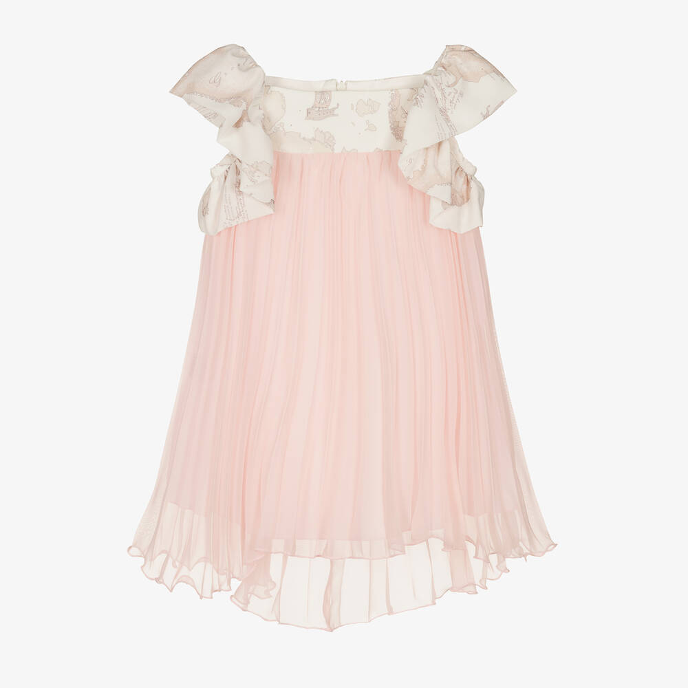 Alviero Martini - Girls Pink Chiffon Plissé Geo Map Dress | Childrensalon