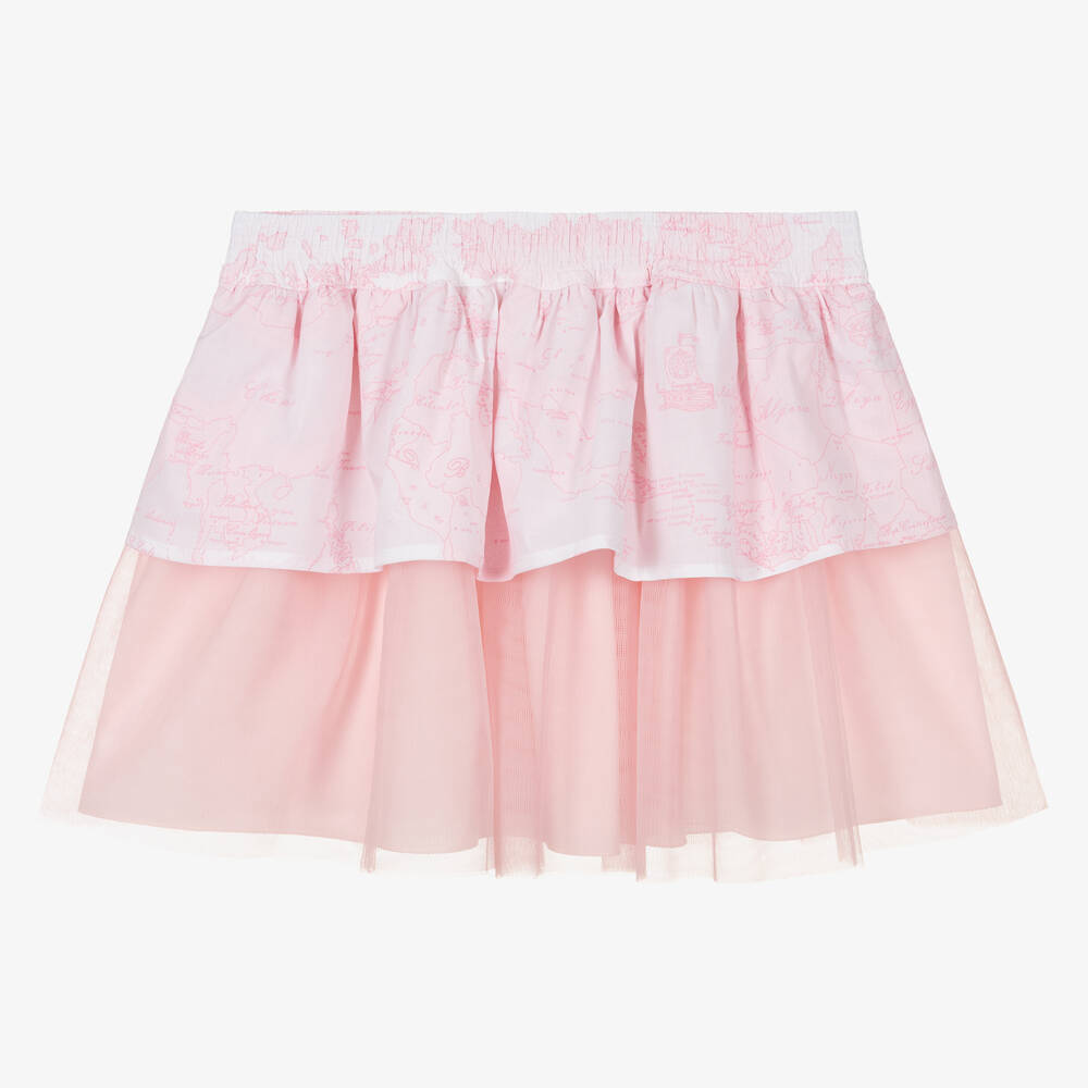 Alviero Martini - Розовая хлопковая юбка с принтом Geo Map | Childrensalon