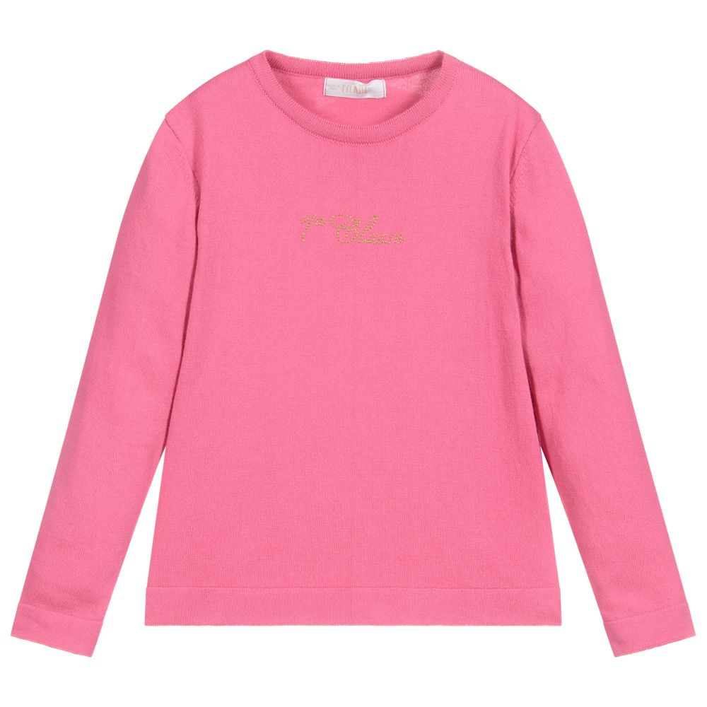 Alviero Martini - Girls Pink Cotton Knit Sweater | Childrensalon