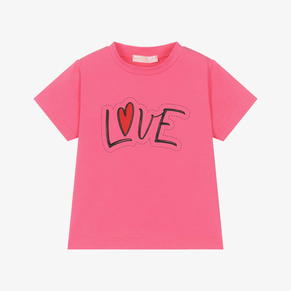Alviero Martini-Girls Pink Cotton Love Motif T-Shirt | Childrensalon Outlet