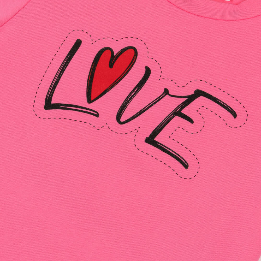 Alviero Martini-Girls Pink Cotton Love Motif T-Shirt | Childrensalon Outlet