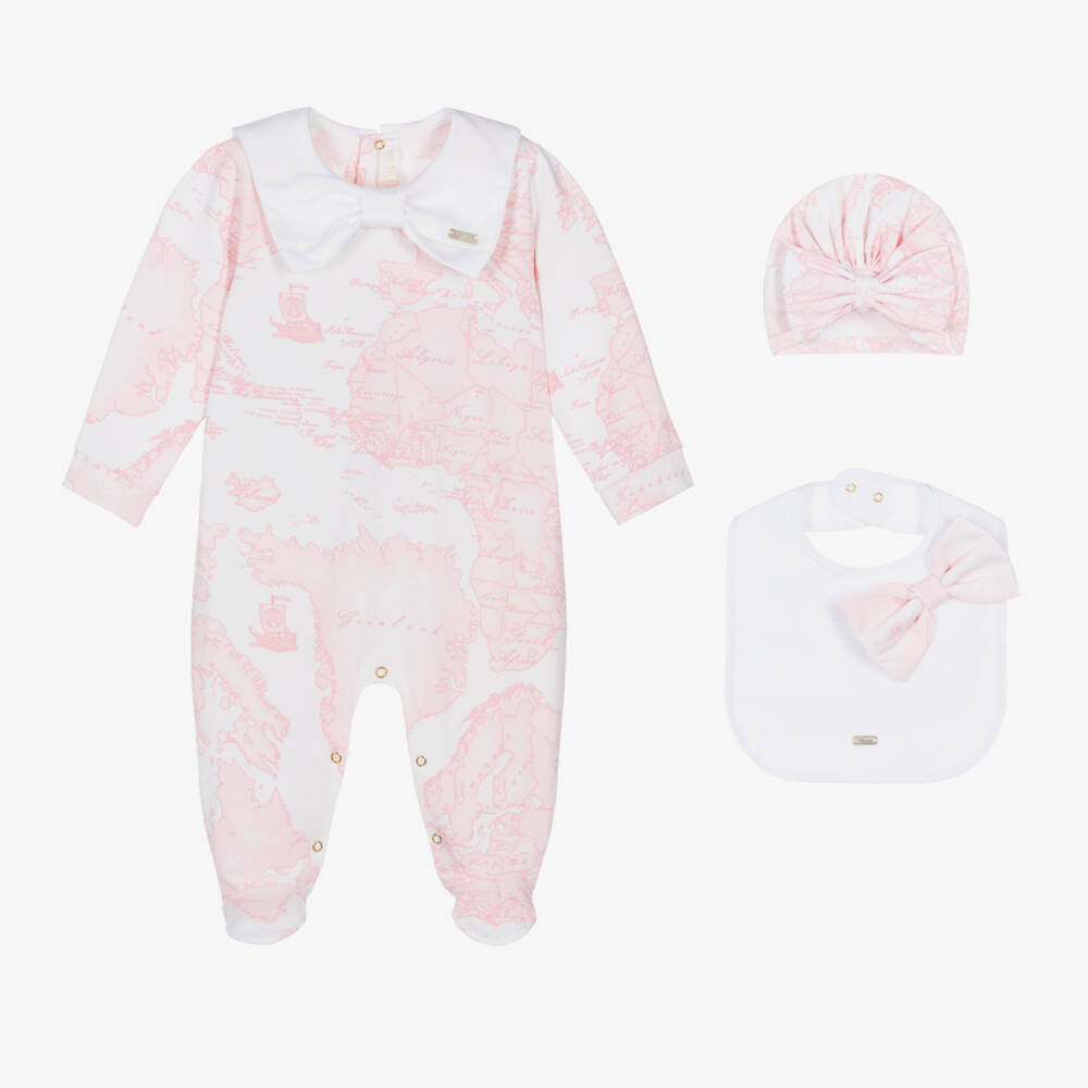 Alviero Martini-Girls Pink Geo Map Babysuit Set | Childrensalon Outlet