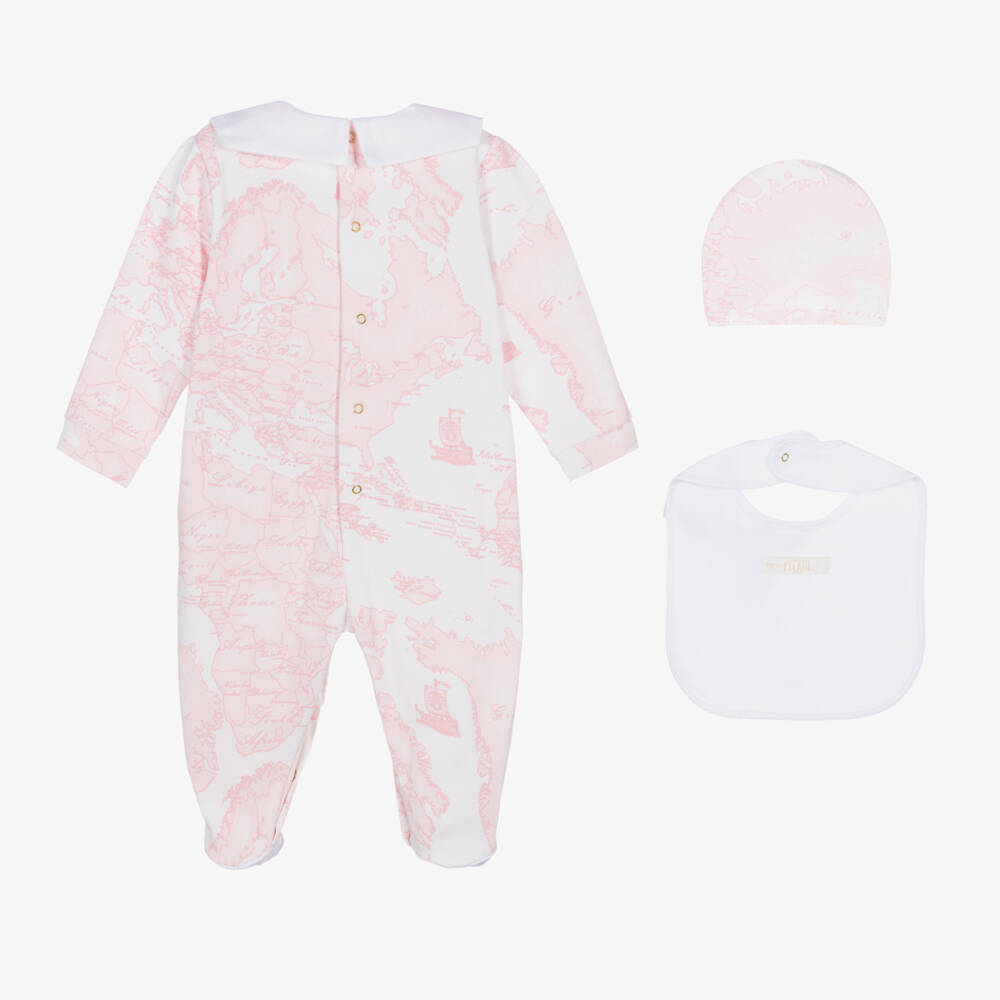 Alviero Martini-Girls Pink Geo Map Babysuit Set | Childrensalon Outlet