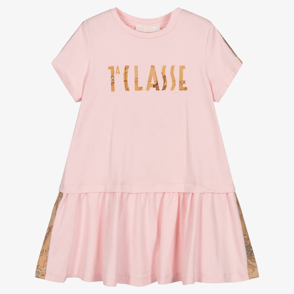 Alviero Martini - Girls Pink Geo Map Cotton Dress | Childrensalon