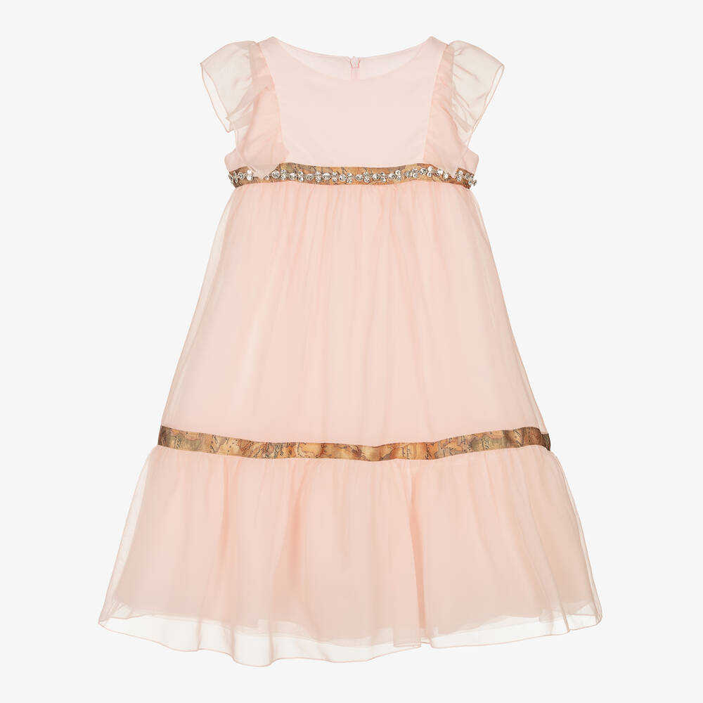 Alviero Martini - Girls Pink Geo Map Sparkle Belt Dress | Childrensalon