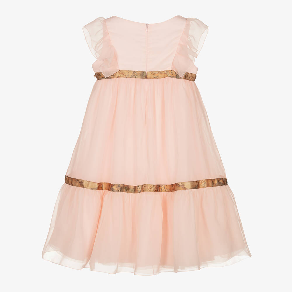 Alviero Martini-Girls Pink Geo Map Sparkle Belt Dress | Childrensalon Outlet