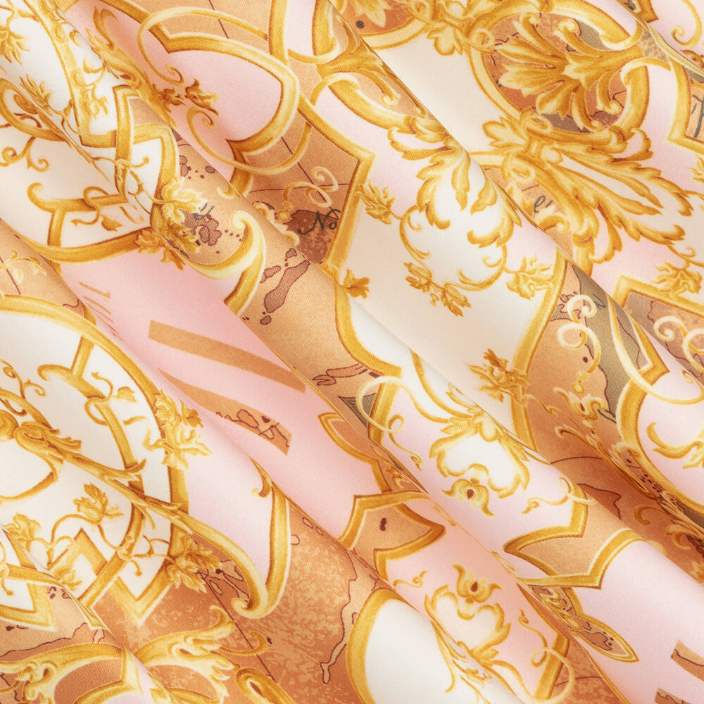 Alviero Martini-Girls Pink & Gold Geo Map Satin Dress | Childrensalon Outlet