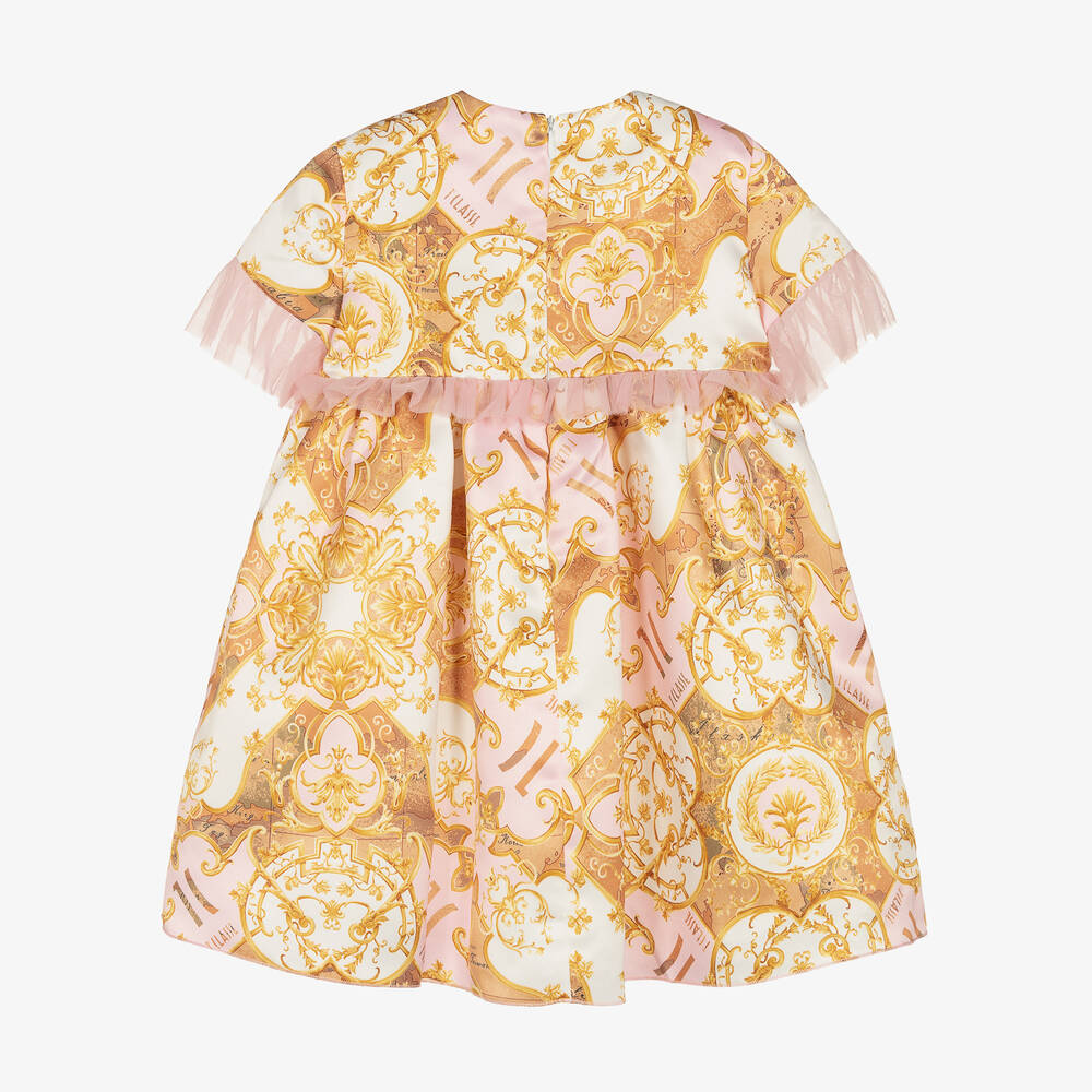 Alviero Martini-Girls Pink & Gold Geo Map Satin Dress | Childrensalon Outlet