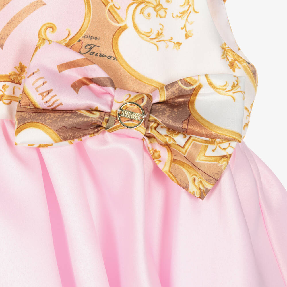 Alviero Martini-Girls Pink & Gold Satin Geo Map Dress | Childrensalon Outlet