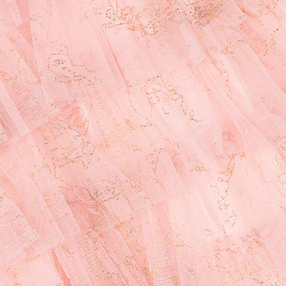 Alviero Martini-Girls Pink & Gold Tulle Geo Map Dress | Childrensalon Outlet