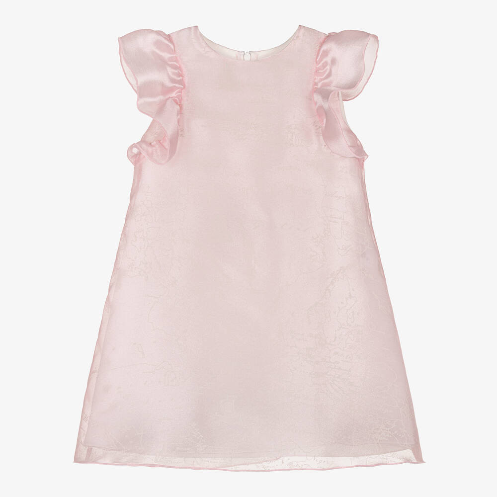 Alviero Martini - Girls Pink Organza Geo Map Dress  | Childrensalon