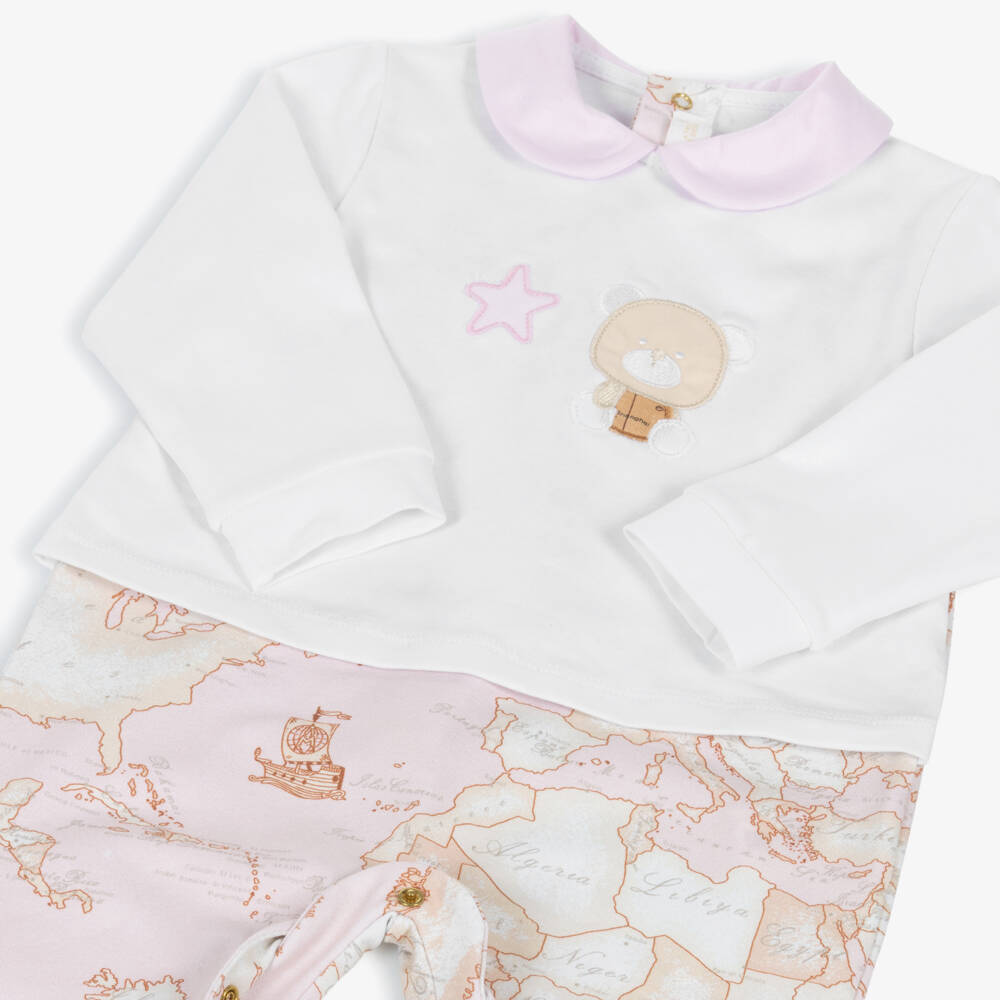 Alviero Martini-Girls Pink & White Bear Cotton Sleeper | Childrensalon Outlet