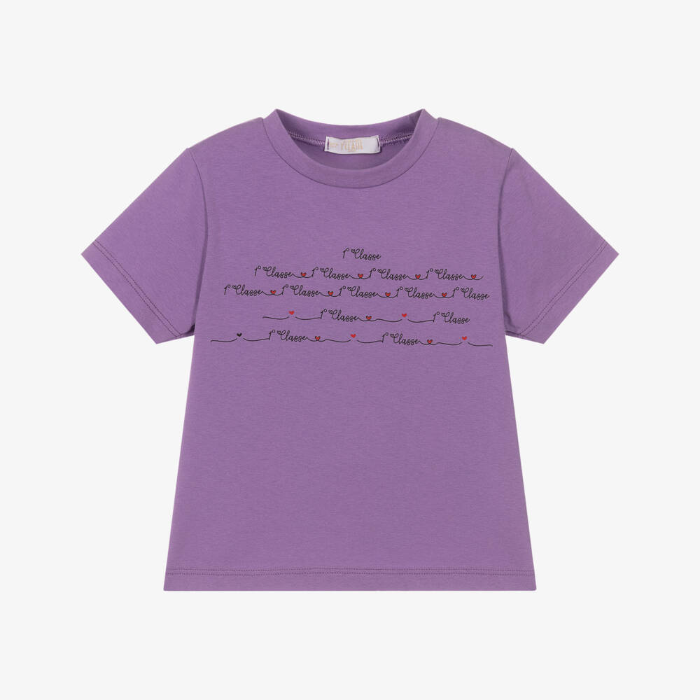 Alviero Martini-Girls Purple Cotton 1a Classe Graphic T-Shirt  | Childrensalon Outlet