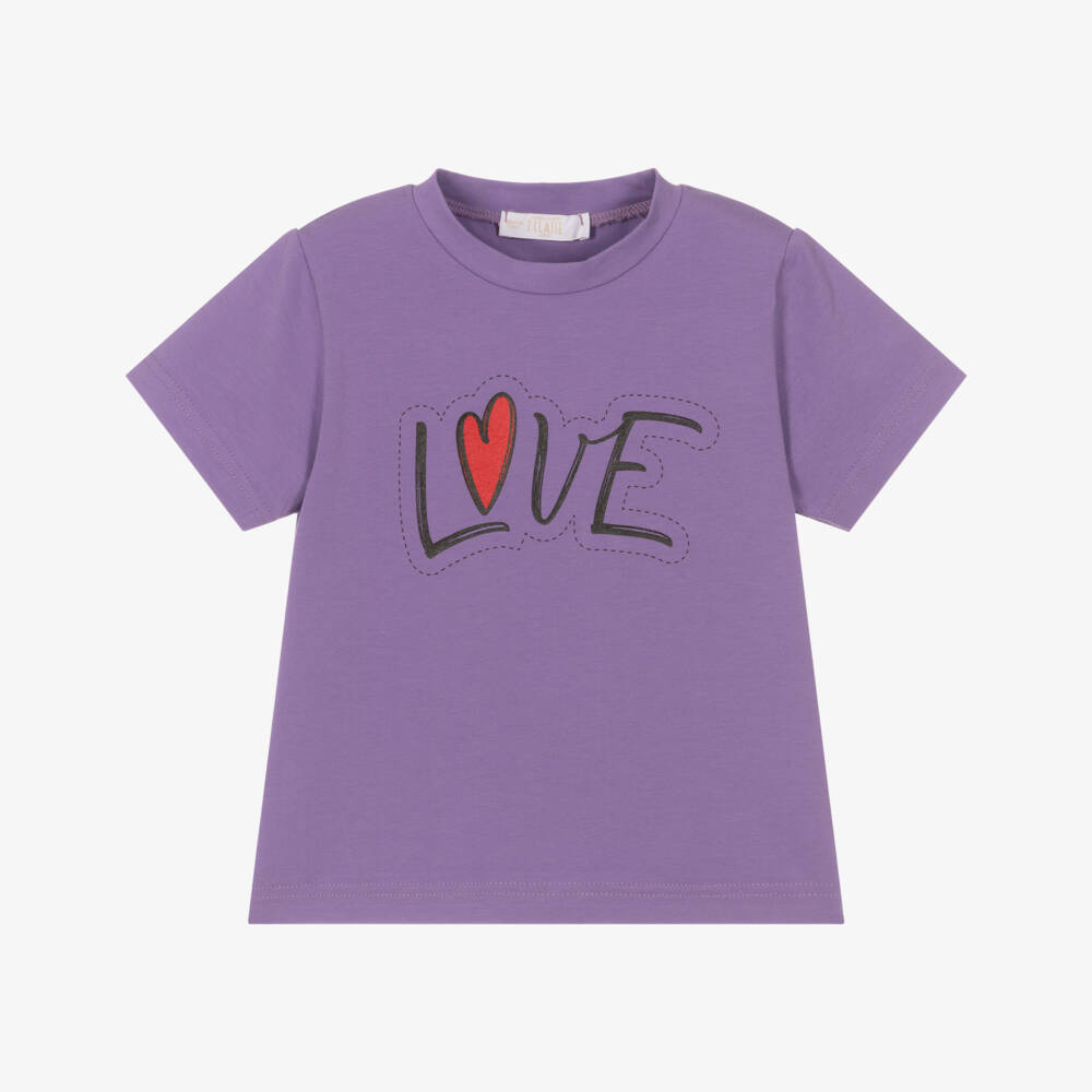 Alviero Martini-Girls Purple Cotton Love Motif T-Shirt | Childrensalon Outlet
