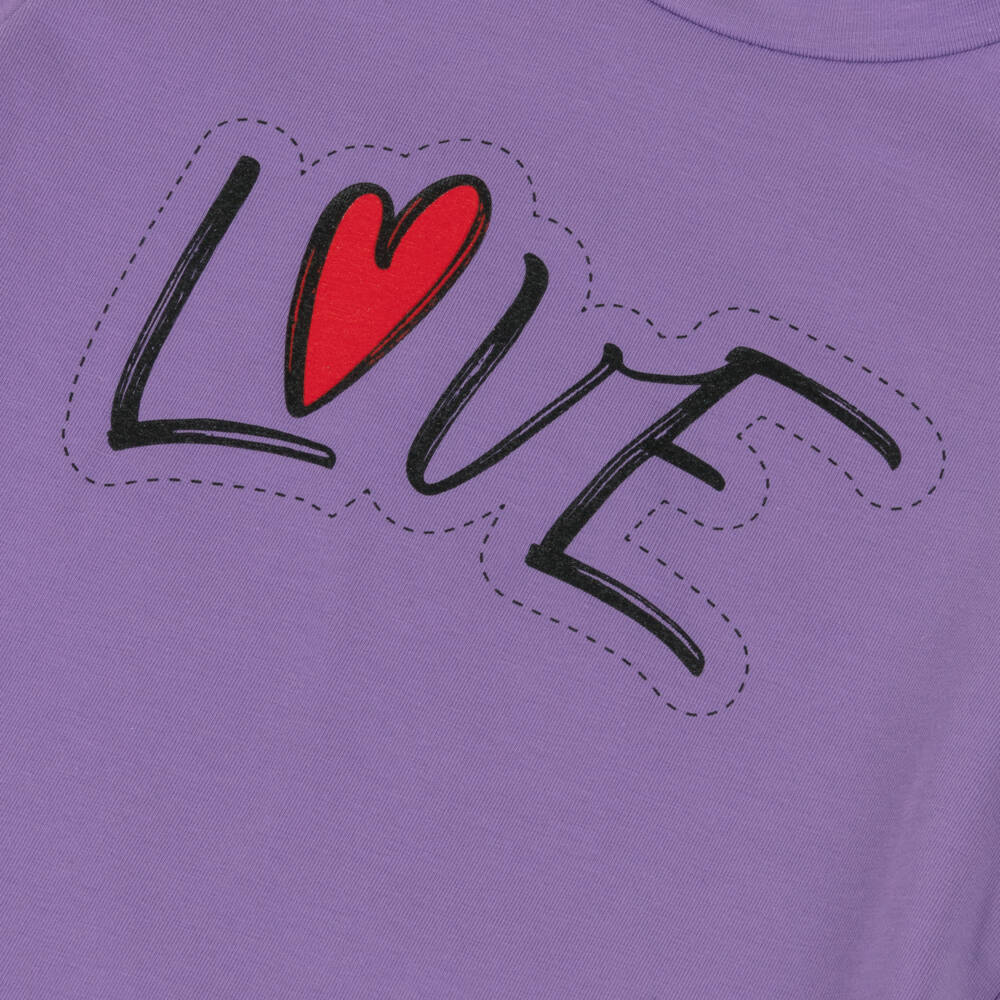 Alviero Martini-Girls Purple Cotton Love Motif T-Shirt | Childrensalon Outlet