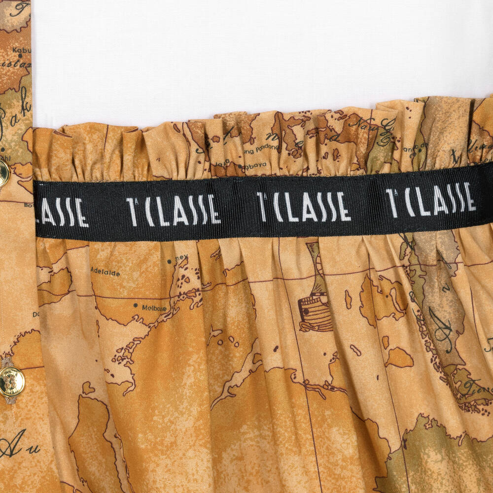 Alviero Martini-Girls White & Beige Cotton Geo Map Dress | Childrensalon Outlet