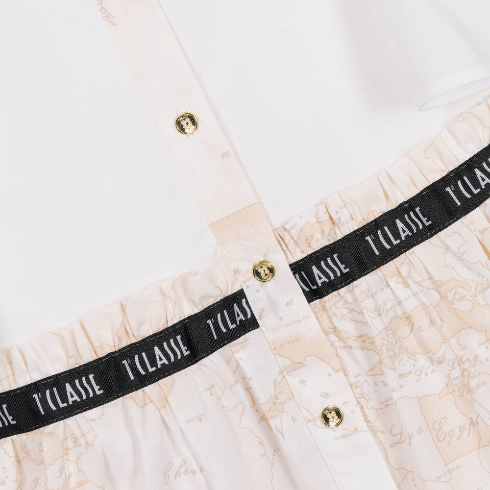 Alviero Martini-Girls White & Beige Geo Map Cotton Dress | Childrensalon Outlet