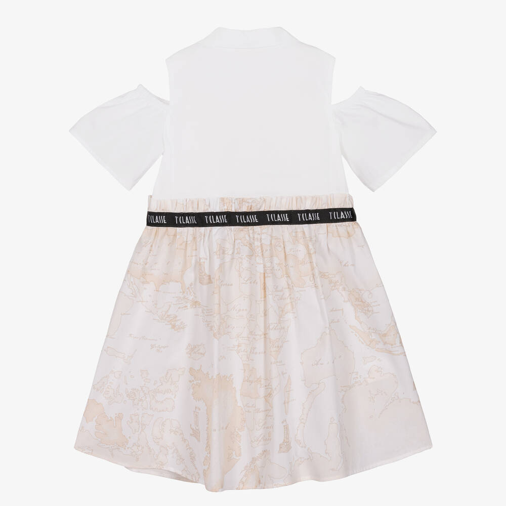 Alviero Martini-Girls White & Beige Geo Map Cotton Dress | Childrensalon Outlet