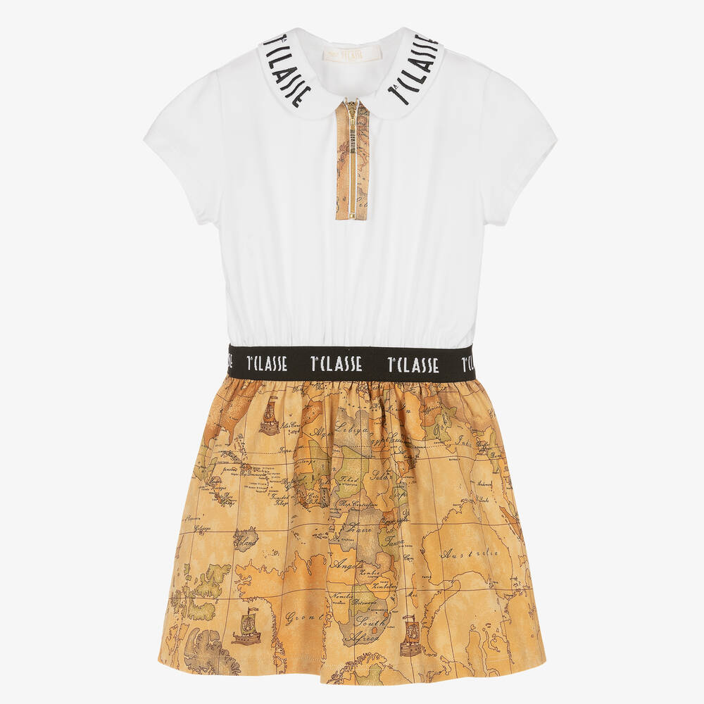 Alviero Martini Kleid mit Landkarte in Weiß & Beige Childrensalon Outlet