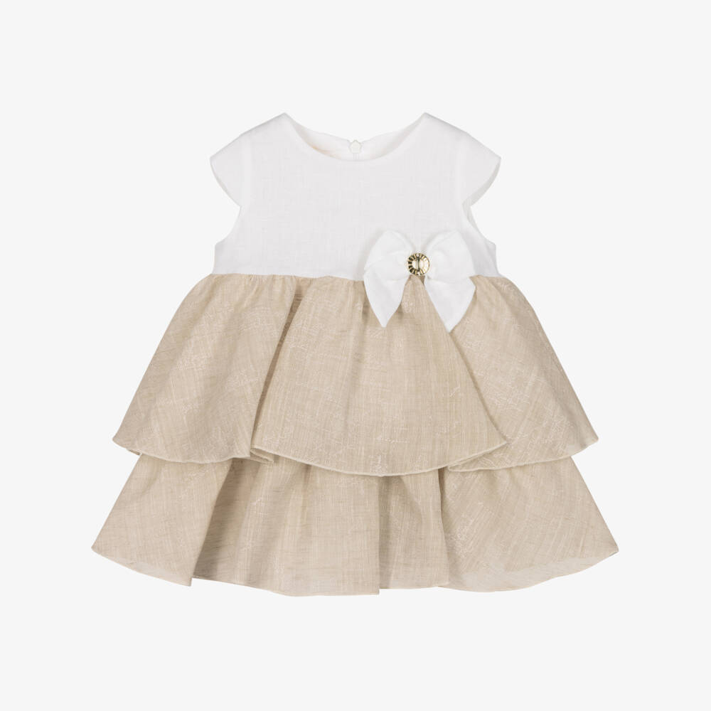Alviero Martini-Girls White & Beige Geo Map Dress | Childrensalon Outlet