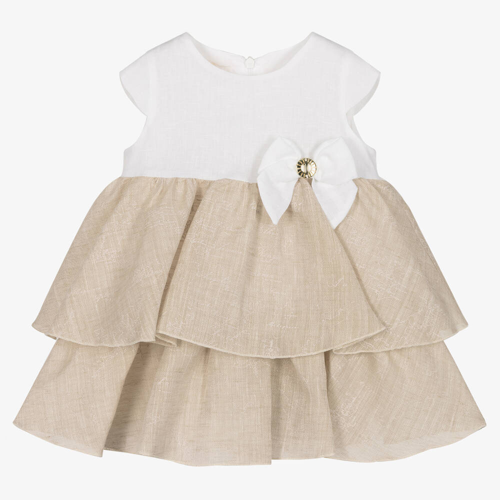 Alviero Martini - Girls White & Beige Geo Map Dress | Childrensalon