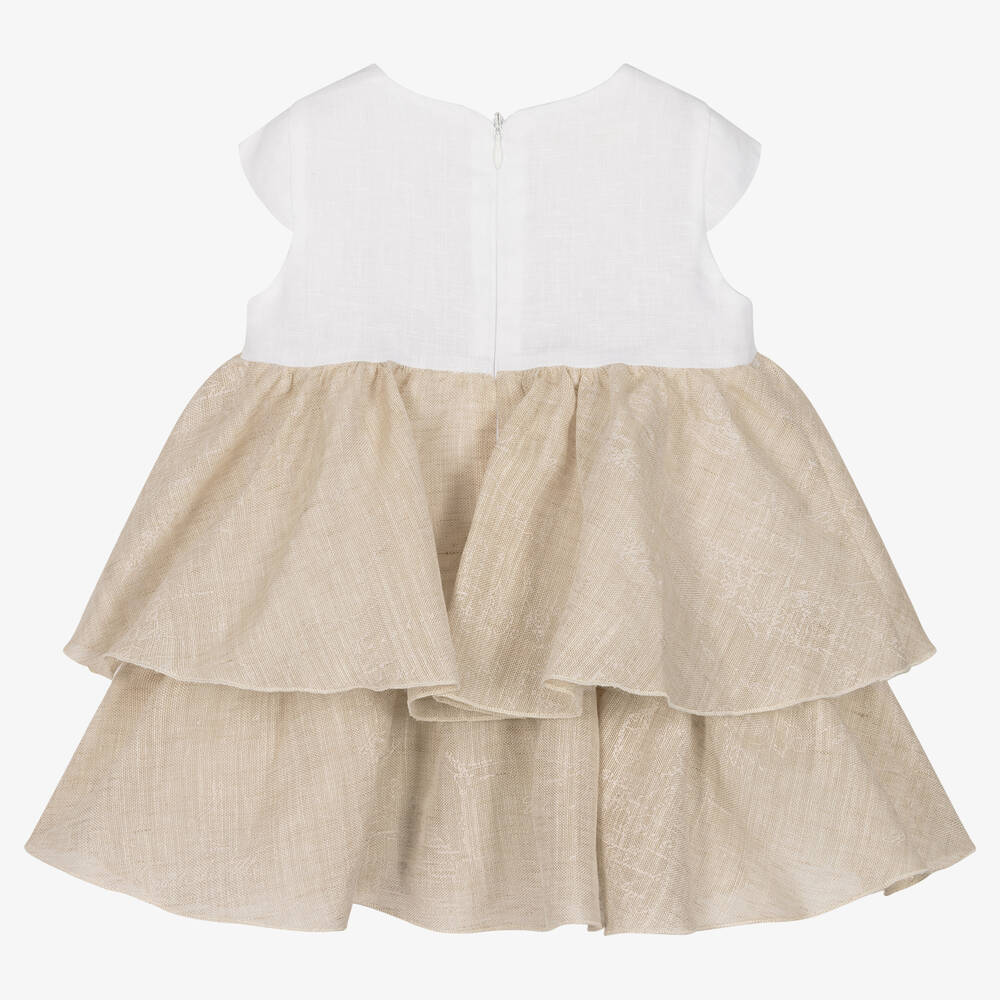 Alviero Martini-Girls White & Beige Geo Map Dress | Childrensalon Outlet