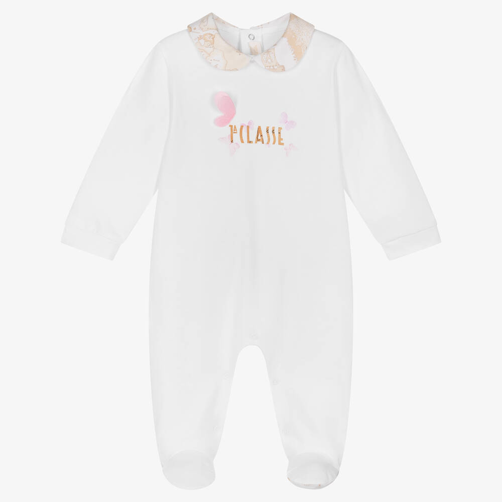Alviero Martini-Girls White Cotton Geo Map Babygrow | Childrensalon Outlet