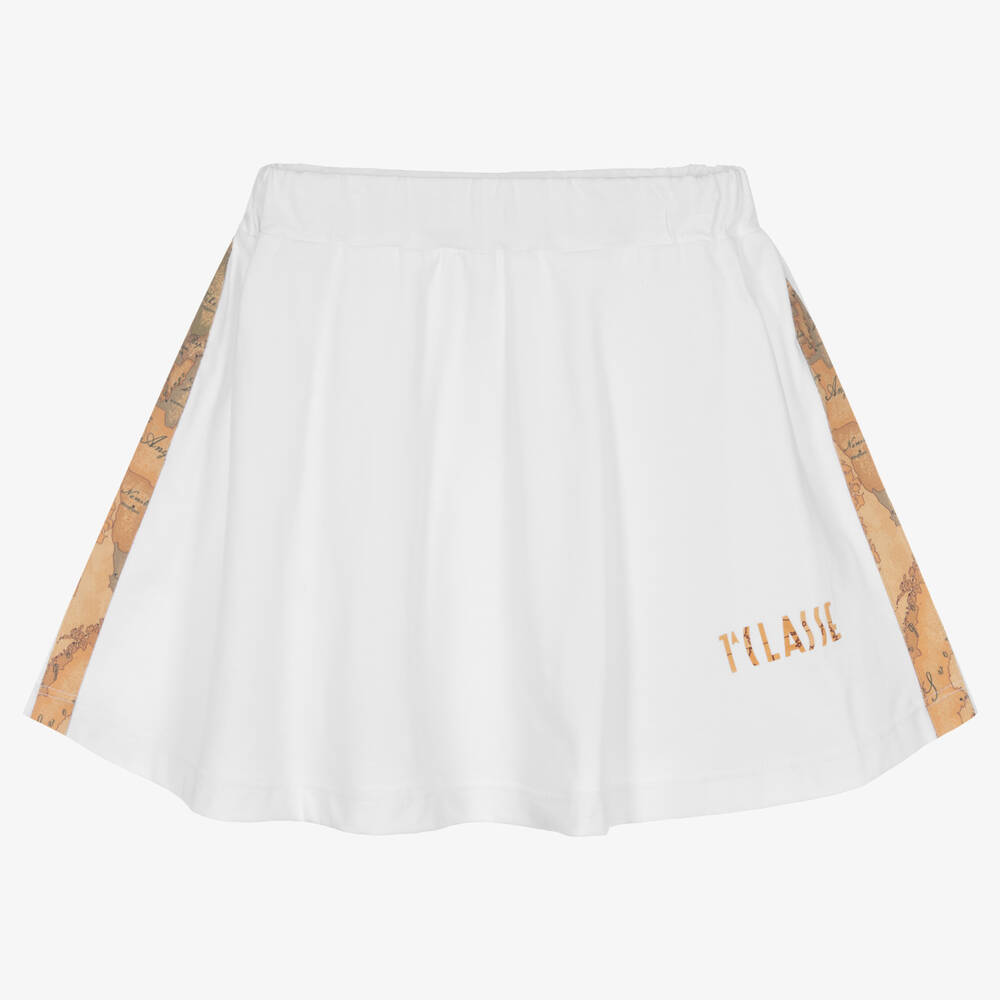 Alviero Martini - Girls White Cotton Geo Map Skirt | Childrensalon