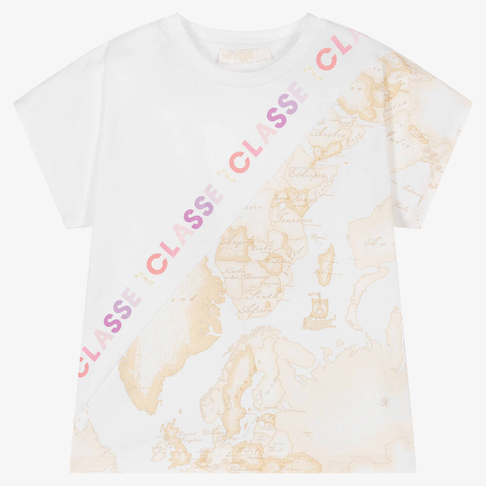Alviero Martini - Белая хлопковая футболка с картой мира | Childrensalon