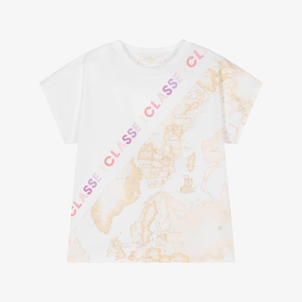 Alviero Martini-Girls White Cotton Geo T-Shirt | Childrensalon Outlet