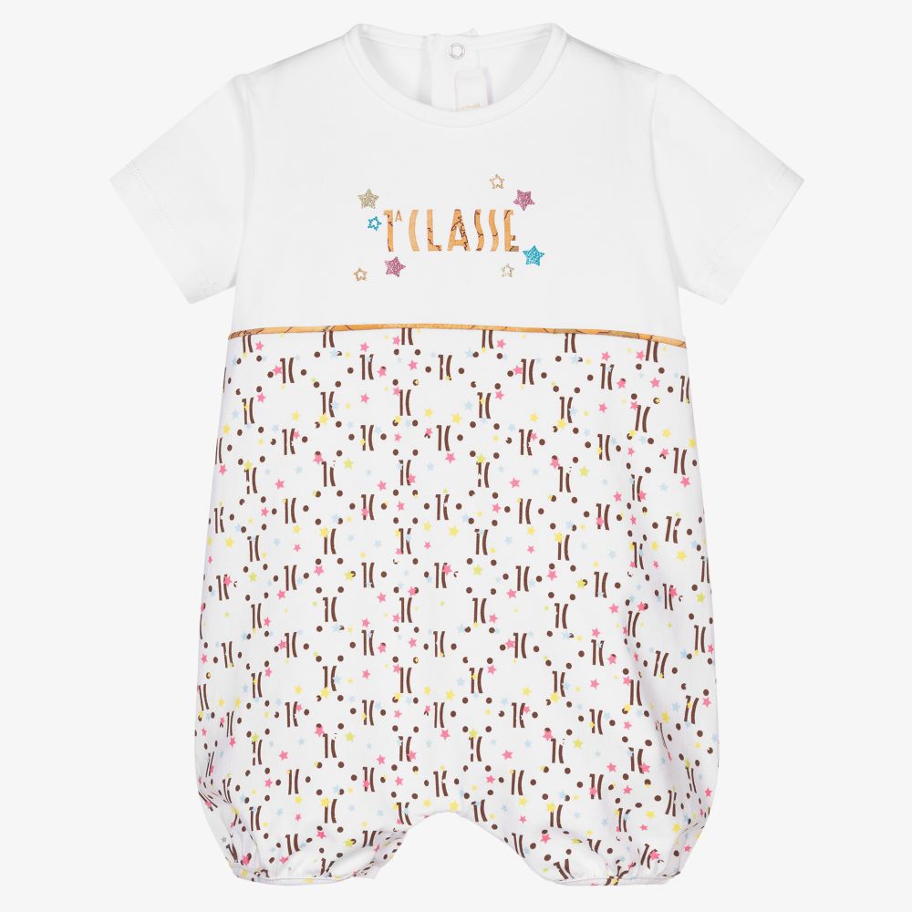 Alviero Martini - Barboteuse blanche coton Fille | Childrensalon