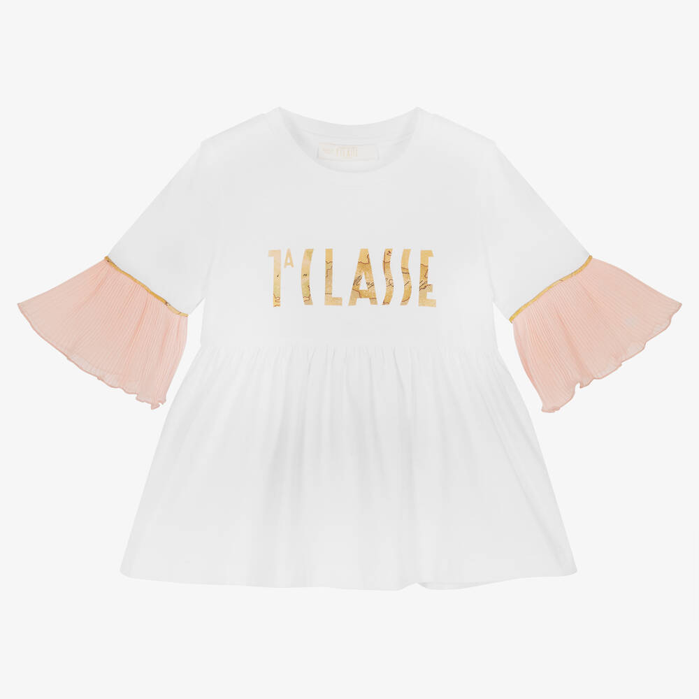 Alviero Martini-Girls White Cotton T-Shirt  | Childrensalon Outlet