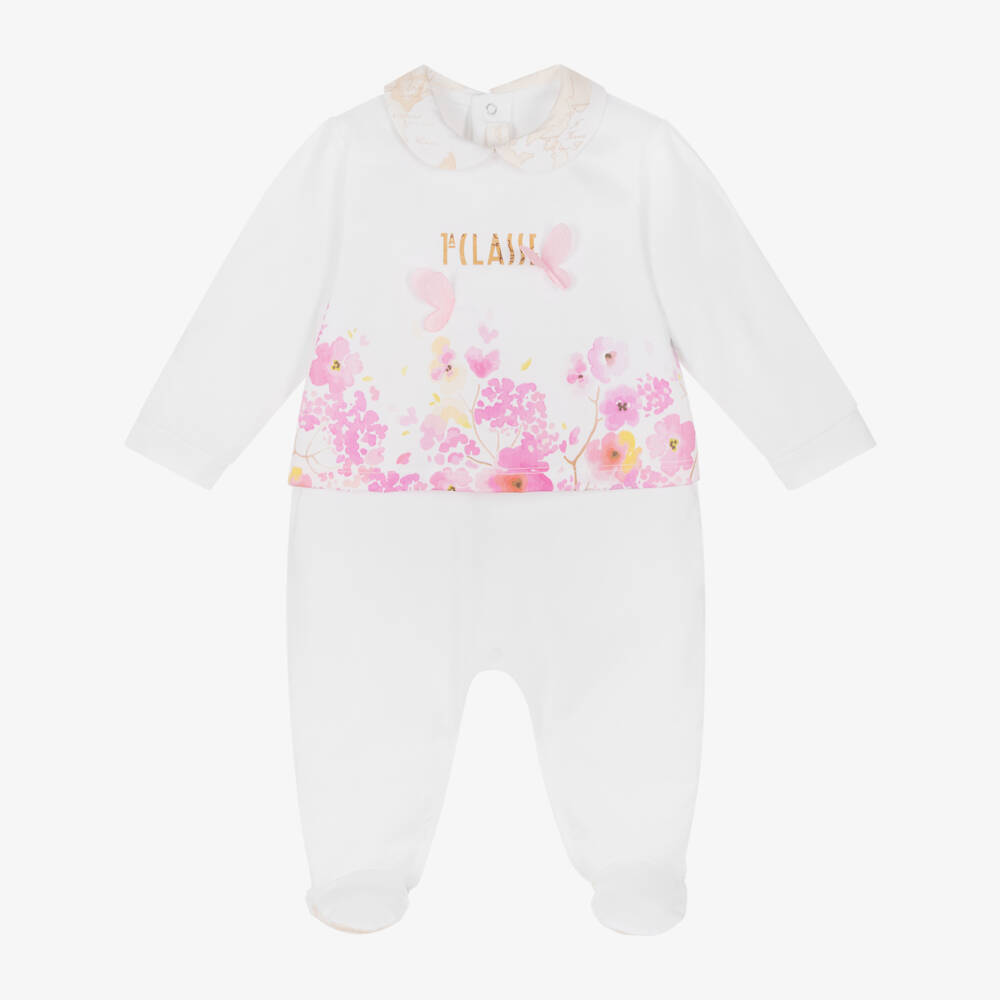 Alviero Martini-Girls White Floral & Geo Map Babygrow | Childrensalon Outlet