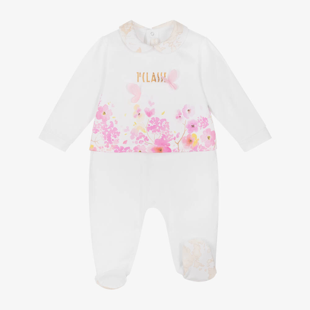 Alviero Martini-Girls White Floral & Geo Map Babygrow | Childrensalon Outlet