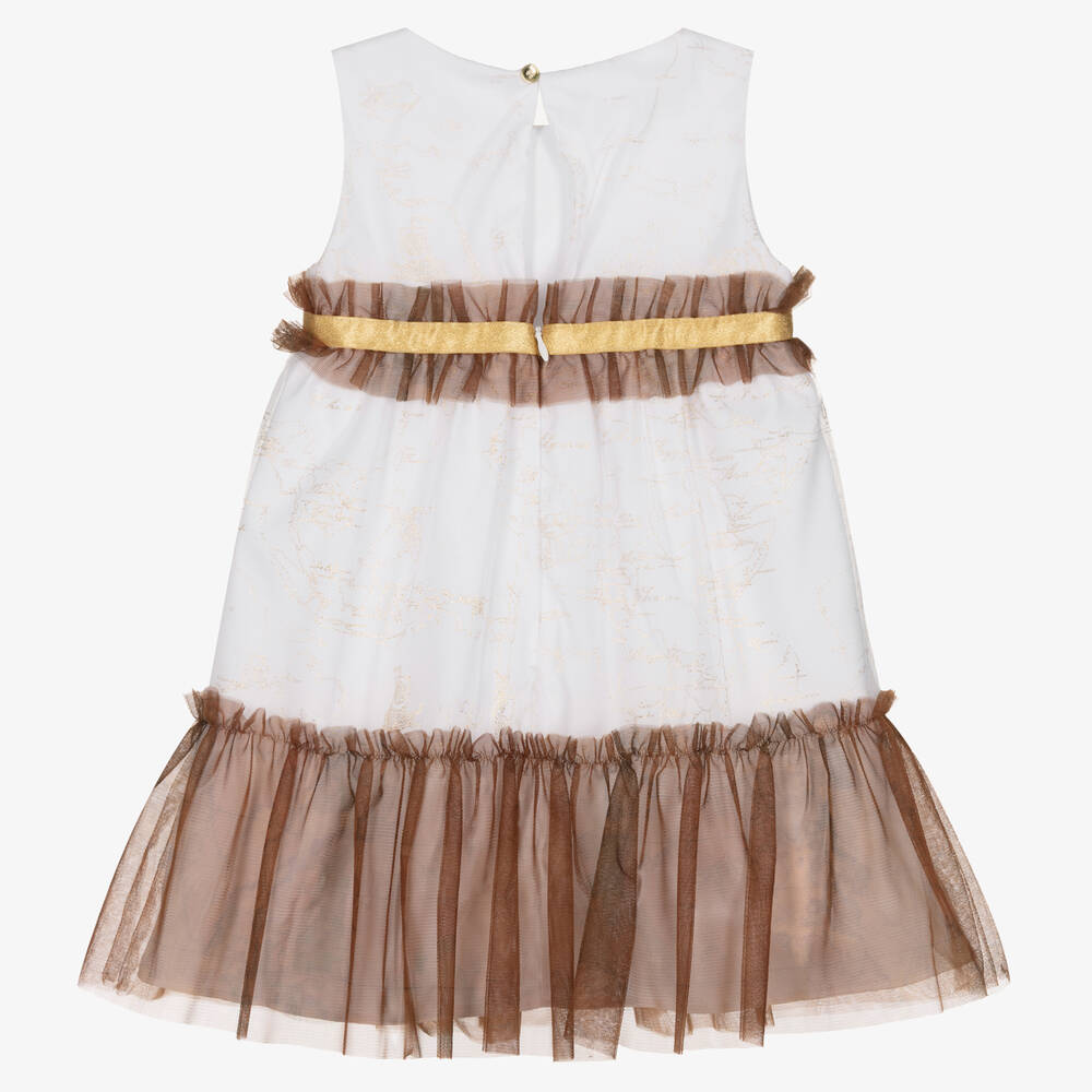الفيرو مارتيني-فستان تول لون أبيض وذهبي | Childrensalon Outlet