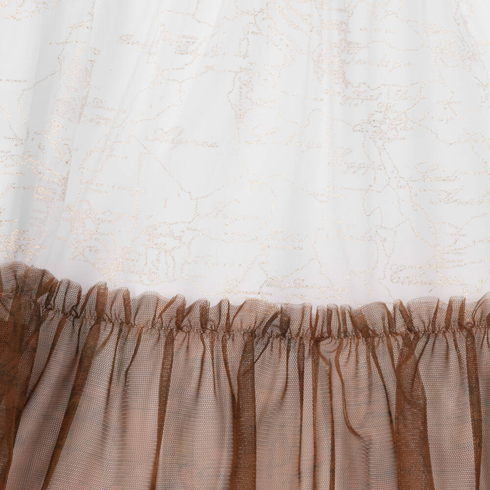 Alviero Martini-Girls White & Gold Geo Map Dress | Childrensalon Outlet