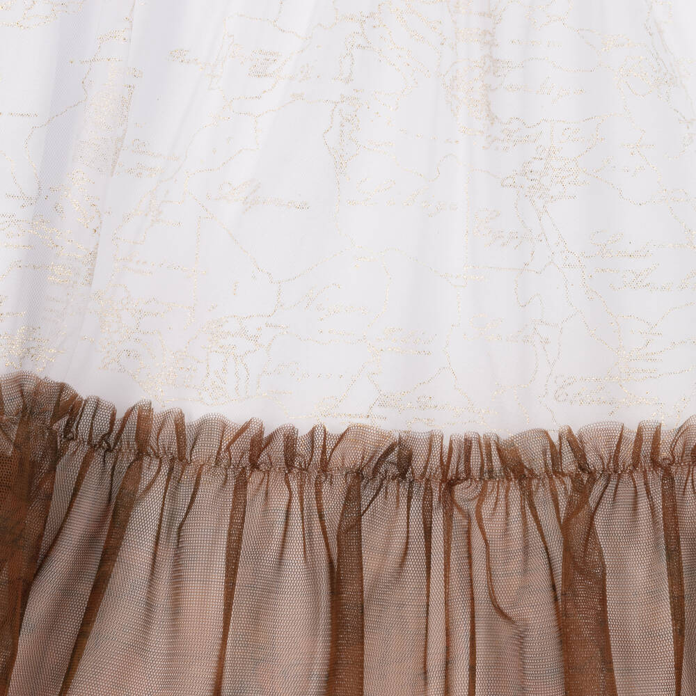 الفيرو مارتيني-فستان تول لون أبيض وذهبي | Childrensalon Outlet
