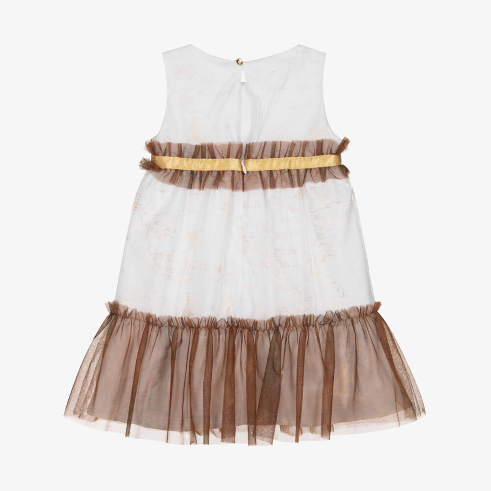 Alviero Martini-Girls White & Gold Geo Map Dress | Childrensalon Outlet