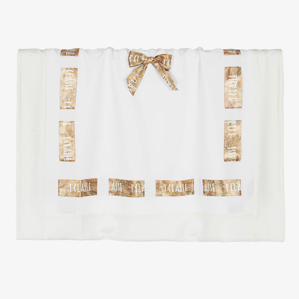 Alviero Martini-Белое и золотое атласное одеяло для девочек | Childrensalon Outlet