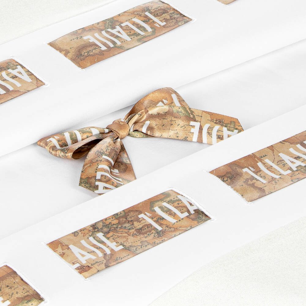 Alviero Martini-Белое и золотое атласное одеяло для девочек | Childrensalon Outlet