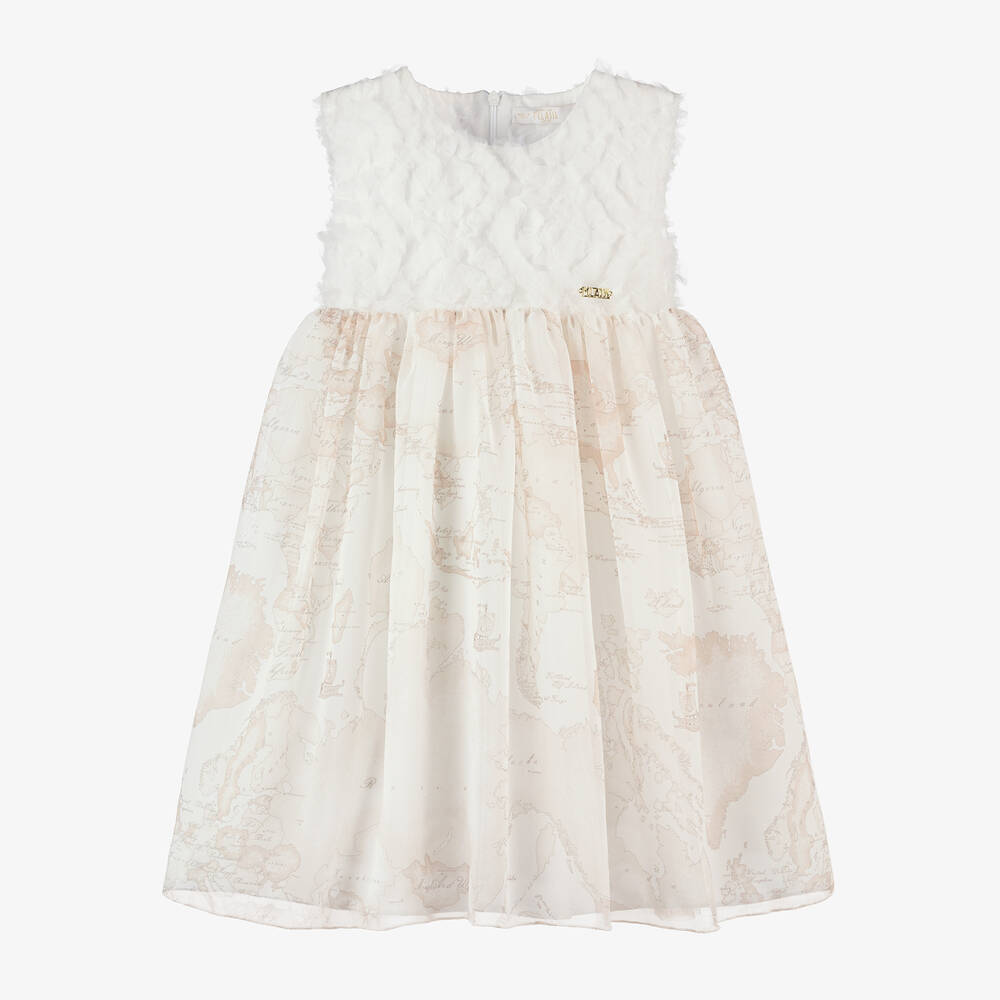 Alviero Martini-Girls White & Ivory Geo Map Print Dress | Childrensalon Outlet