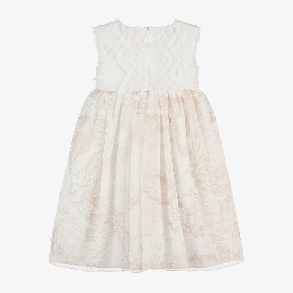 Alviero Martini-فستان بطبعة الخريطة تول لون عاجي وأبيض | Childrensalon Outlet