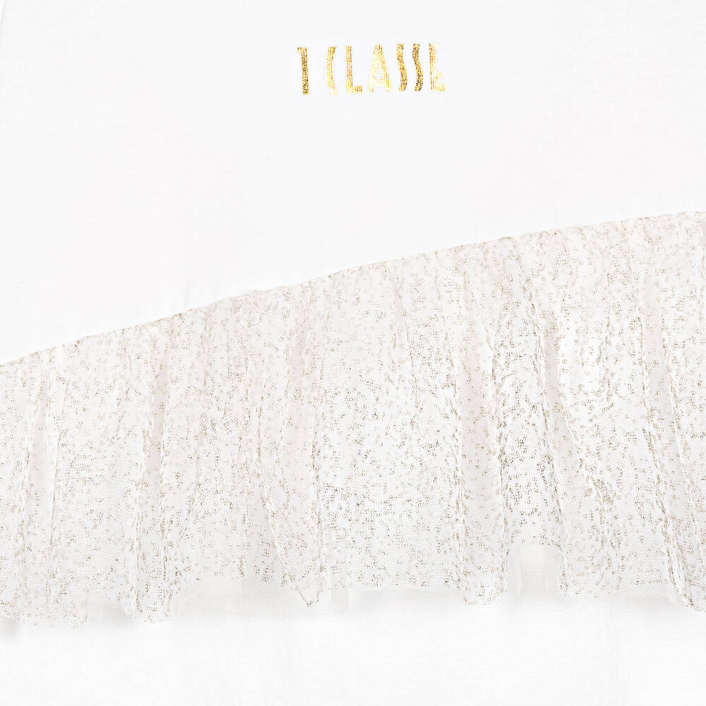 Alviero Martini-Girls White Jersey & Tulle Dress | Childrensalon Outlet